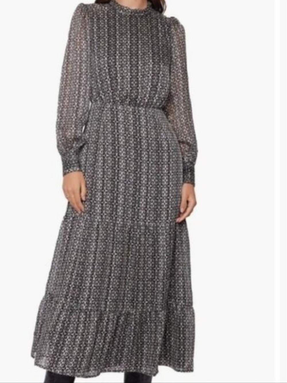 Lost + Wander Mira Gio Print Long Sleeve Tiered Maxi Dress Small New Modest